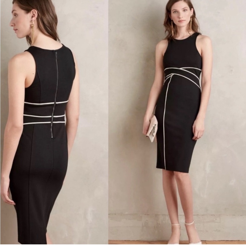 Anthropologie Maeve Black With White Piping Cavatina Sheath Dress Size‎ 4